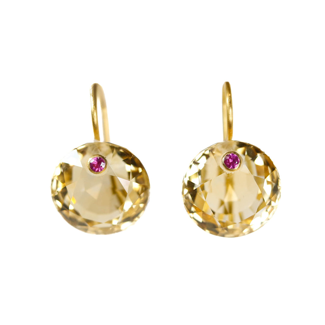 Round Gem Earrings- Citrine/Pink Tourmaline